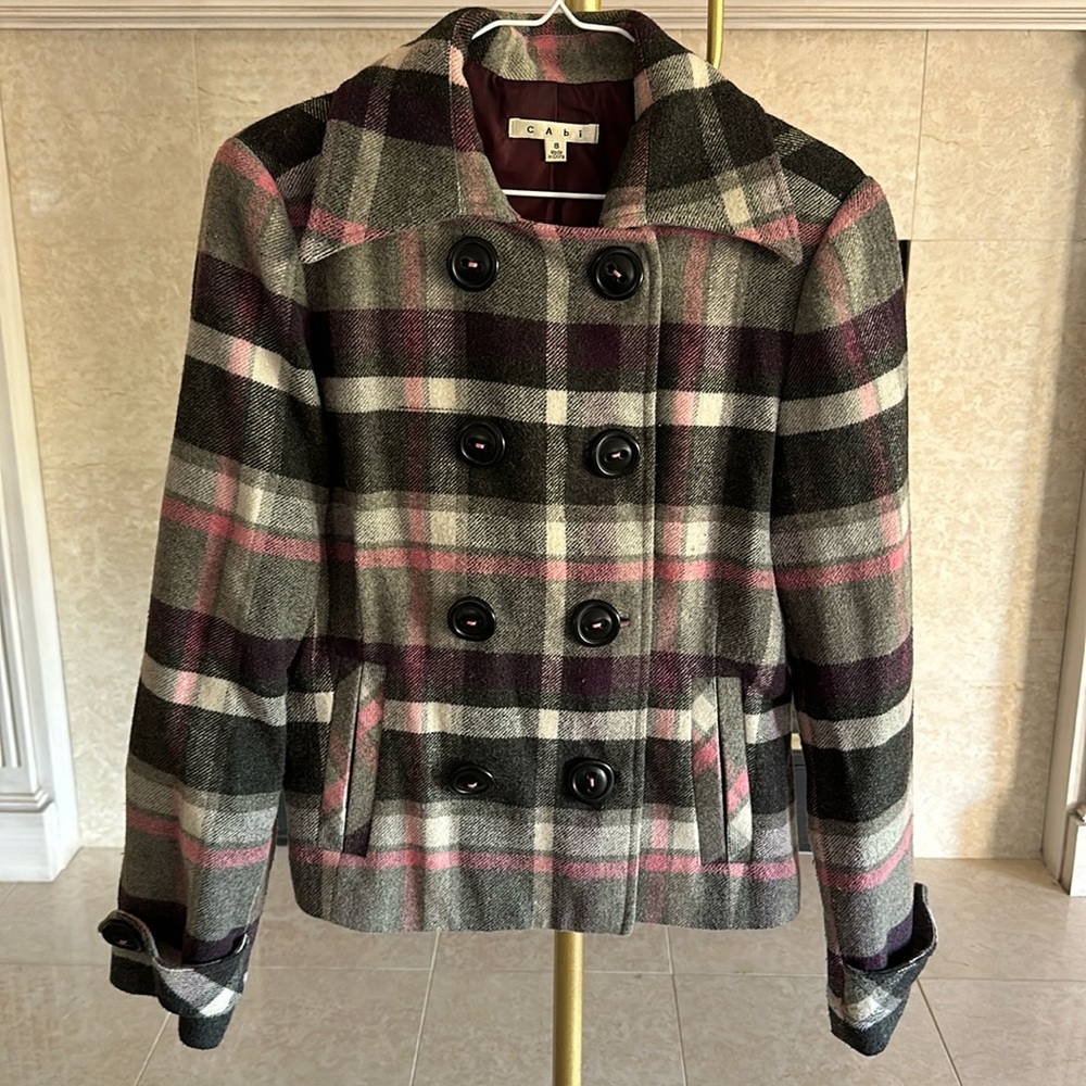 CAbi Plaid Wool Blend Peacoat Winter Coat Jacket Size 8 RN# 54077 Style# 208